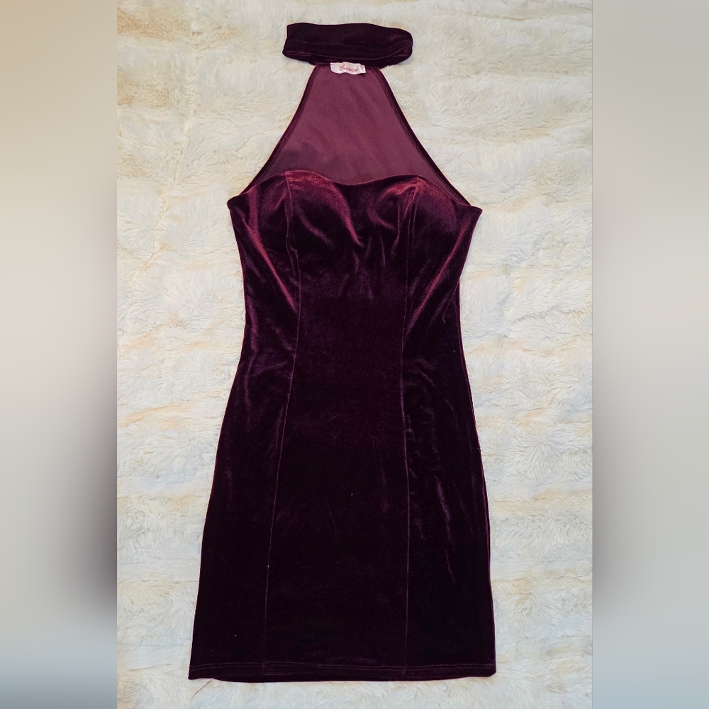Vivace Burgundy Velvet Whimsigoth Halter Mini Dress‎ Dark Romantic Size S